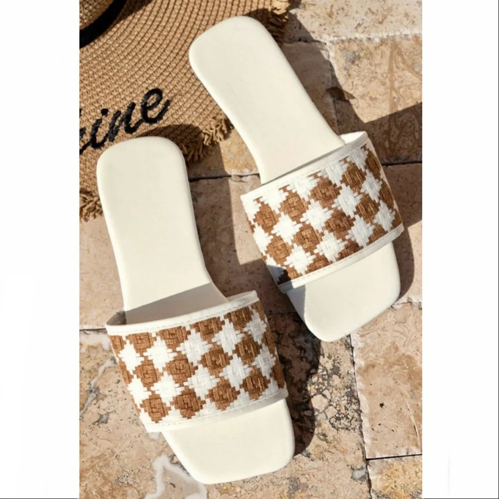 Plaid Woven Slides - Picture 1 of 7